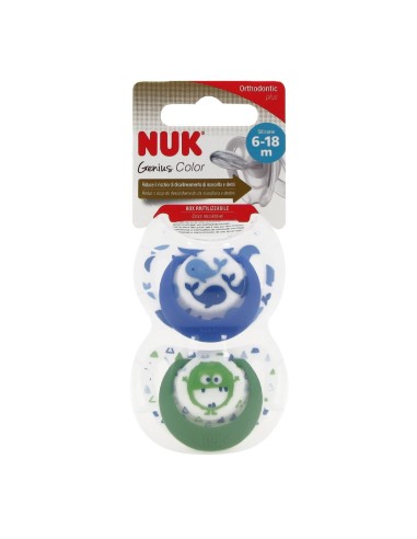 Nuk Genius Color Silicone Pacifier 6-18 Months X2