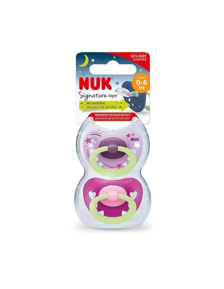 NUK Signature Night Silicone Soother 0-6m x2