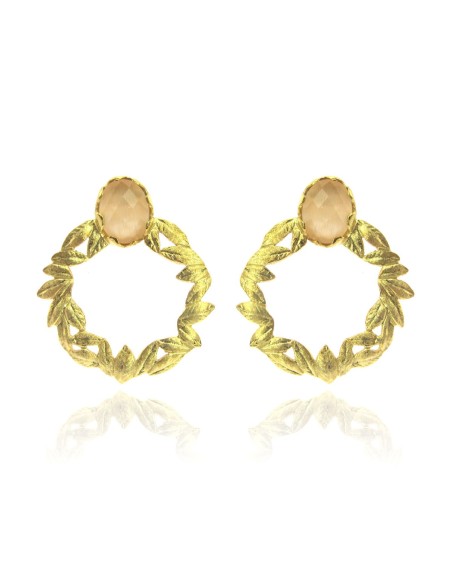MRIO Classic Earrings Silver Wreath Stone Beige