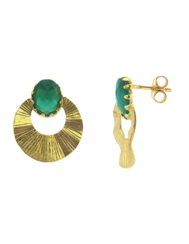 MRIO Inca Rising Sun Earrings Silver Gold Green Stone