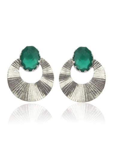 MRIO Inca Rising Sun Earrings Silver Green Stone