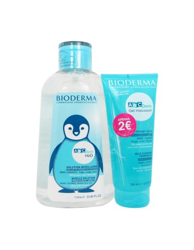 Bioderma Abcderm Pack H2O Micellar Solution 1L + Mild Cleansing Foaming Gel 200ml