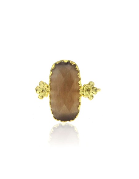 MRio Classic Adjustable Ring Silver Gold Plated Beige Stone