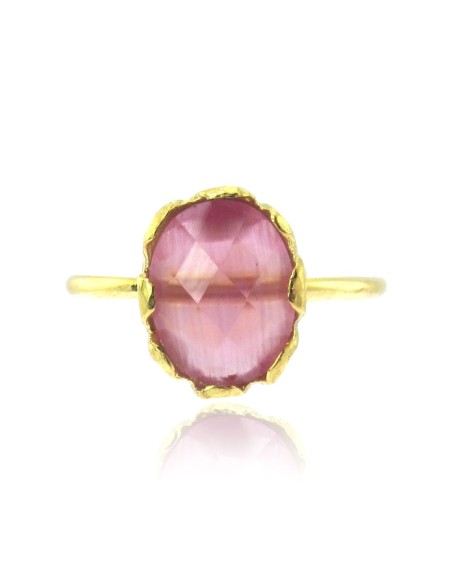 MRIO Classic Adjustable Ring Silver Gold Pink Stone