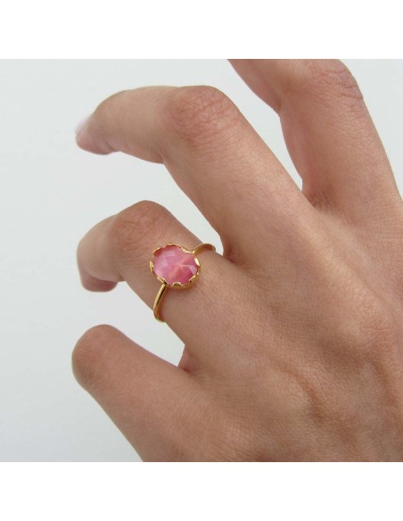 MRIO Classic Adjustable Ring Silver Gold Pink Stone