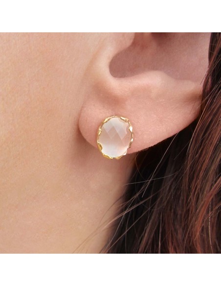 MRIO Classic Earrings Silver Gold White Stone