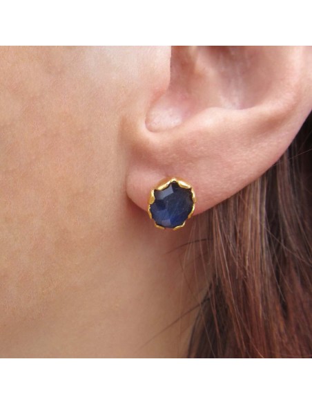 MRIO Classic Earrings Silver Gold Blue Stone