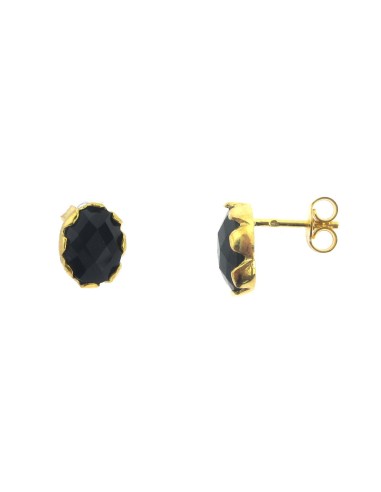 MRIO Classic Earrings Silver Gilt Black Stone