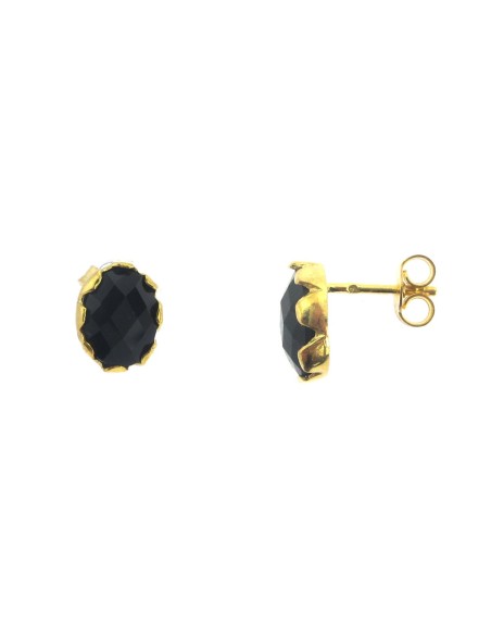 MRIO Classic Earrings Silver Gilt Black Stone
