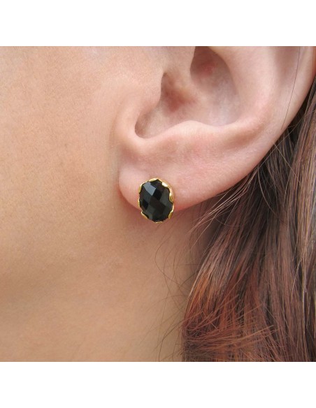 MRIO Classic Earrings Silver Gilt Black Stone