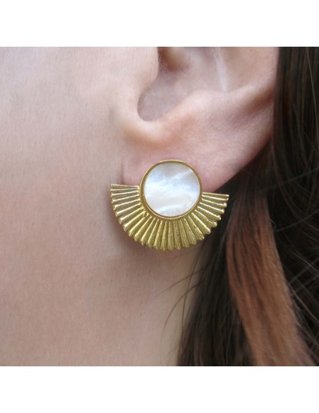 MRIO Inca Wavy Crown and Mother of Pearl Earrings Silver Gilt