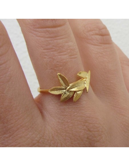 MRIO Classic Adjustable Ring Gold Plated Silver Leaves