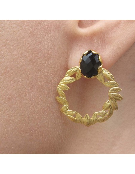 MRIO Classic Earrings Black Gold Silver Wreath