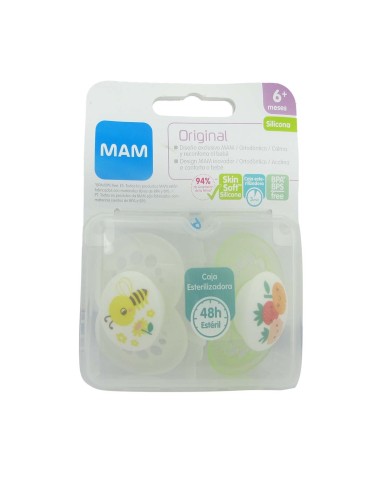 Mam Original Silicone Soother 6m Neutral 2 Units