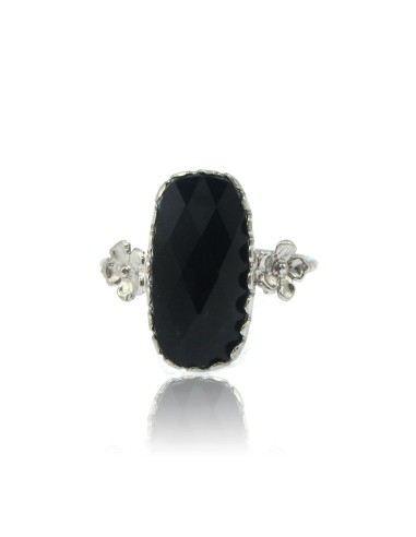 MRio Classic Adjustable Silver Ring Black Stone