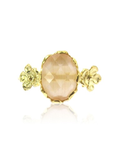 MRIO Classic Adjustable Gold Silver Ring Green Stone and Flowers