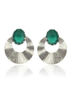 MRIO Inca Rising Sun Earrings Silver Green Stone
