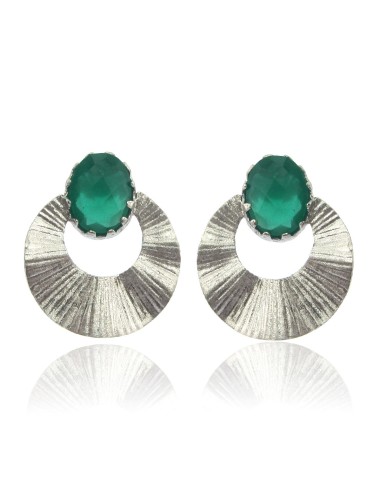 MRIO Inca Rising Sun Earrings Silver Green Stone