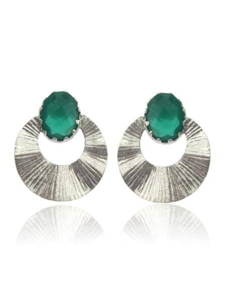 MRIO Inca Rising Sun Earrings Silver Green Stone MRIO Inca Rising Sun Earrings Silver Green Stone
