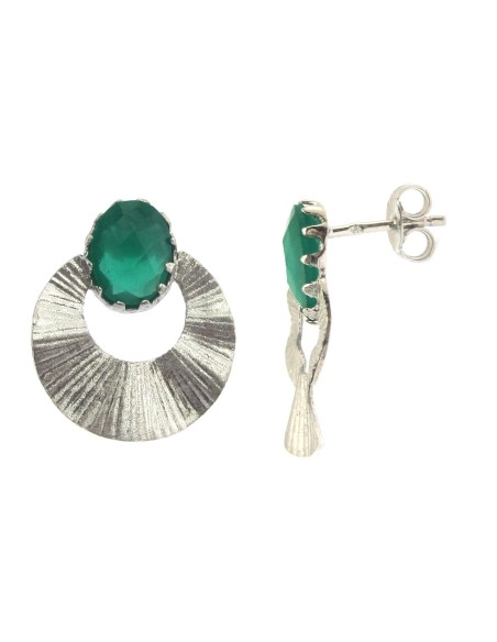 MRIO Inca Rising Sun Earrings Silver Green Stone MRIO Inca Rising Sun Earrings Silver Green Stone