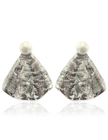 MRIO Inca Wavy Leaf Earrings Silver Pearl