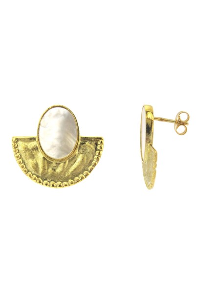 MRIO Inca Crown and Mother of Pearl Earrings Silver Gilt