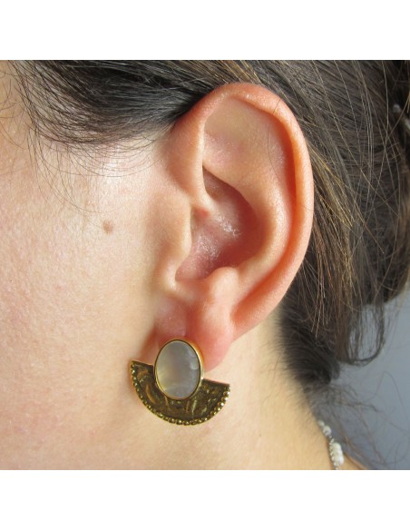 MRIO Inca Crown and Mother of Pearl Earrings Silver Gilt