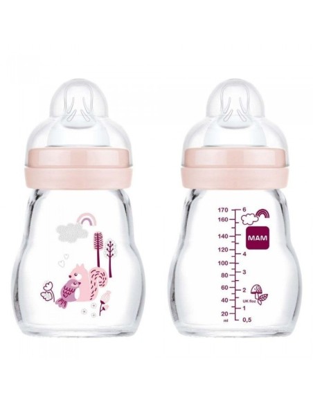 Mam Feel Good Glass Bottle Pink 0m 170ml